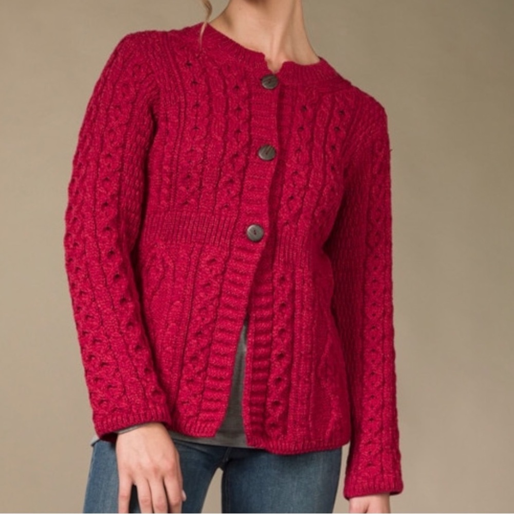 Vintage Kilronan 100% Irish Merino Wool Honeycomb Celtic Knot Cardigan Red SZ S